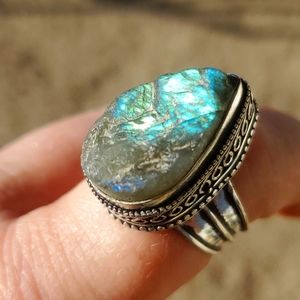 New Natural Labradorite 925 Silver Ring.